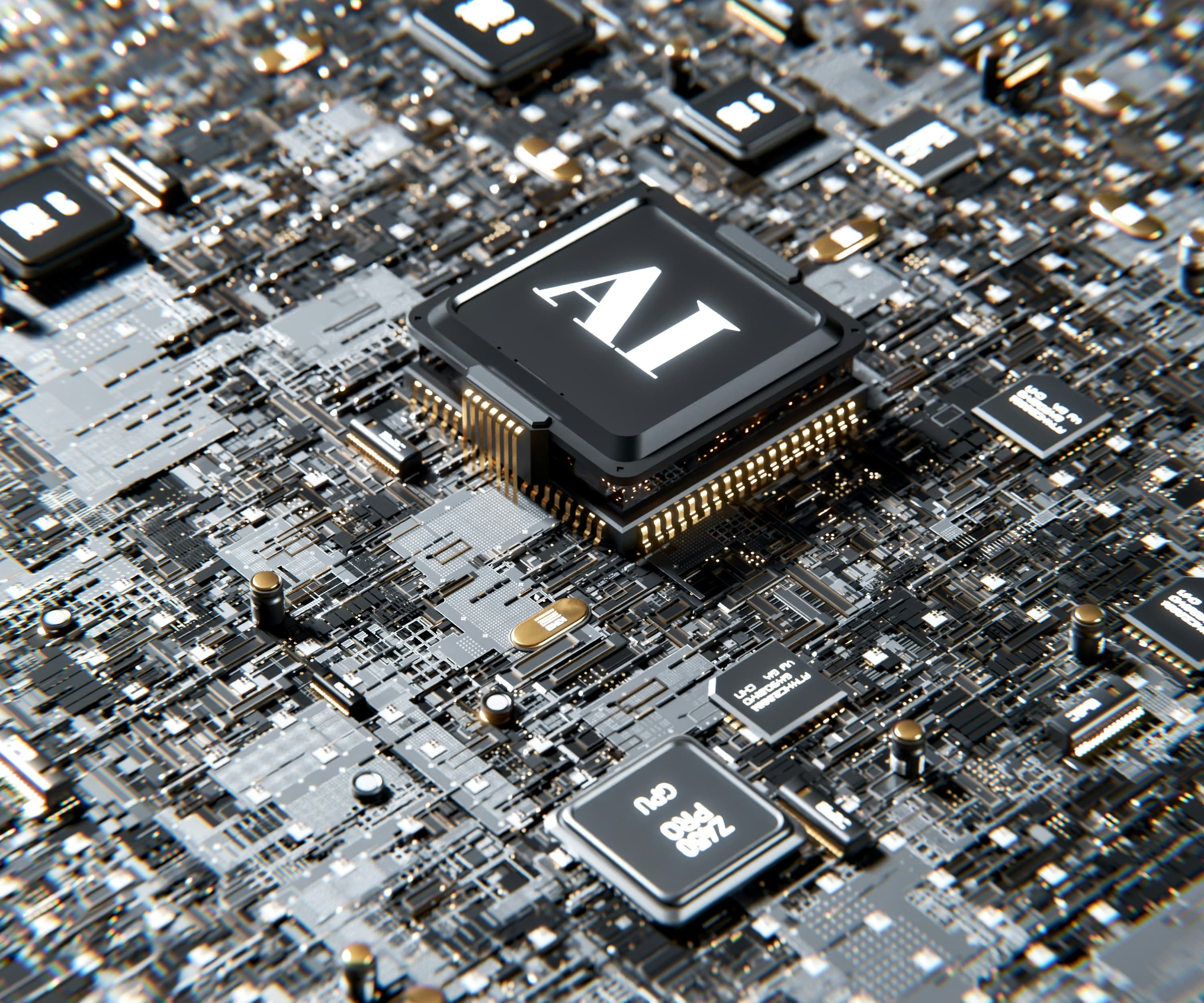A close-up of a computer chip with the letter A on top of it