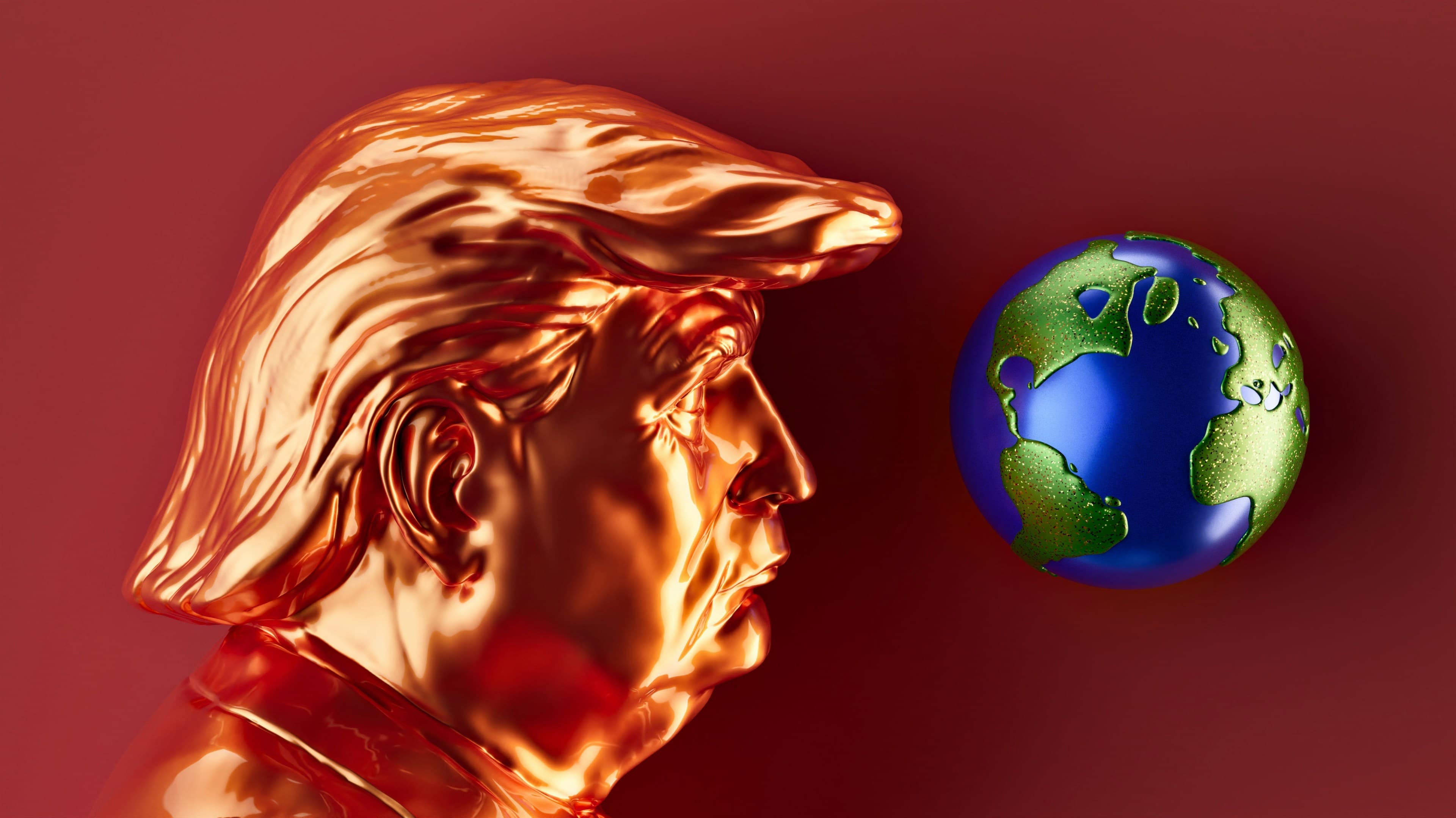 Trump looking at a globe